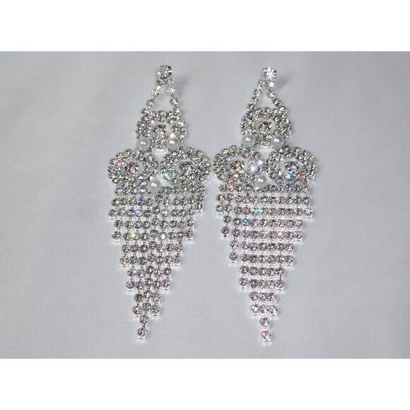 Rhinestone long dangle drop earrings rhinestone bridal evening party earrings - Picture 1 of 5